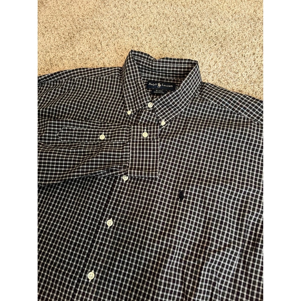 Ralph Lauren Mens Button Down Shirt XL Black White Plaid Blake Cotton Oversized